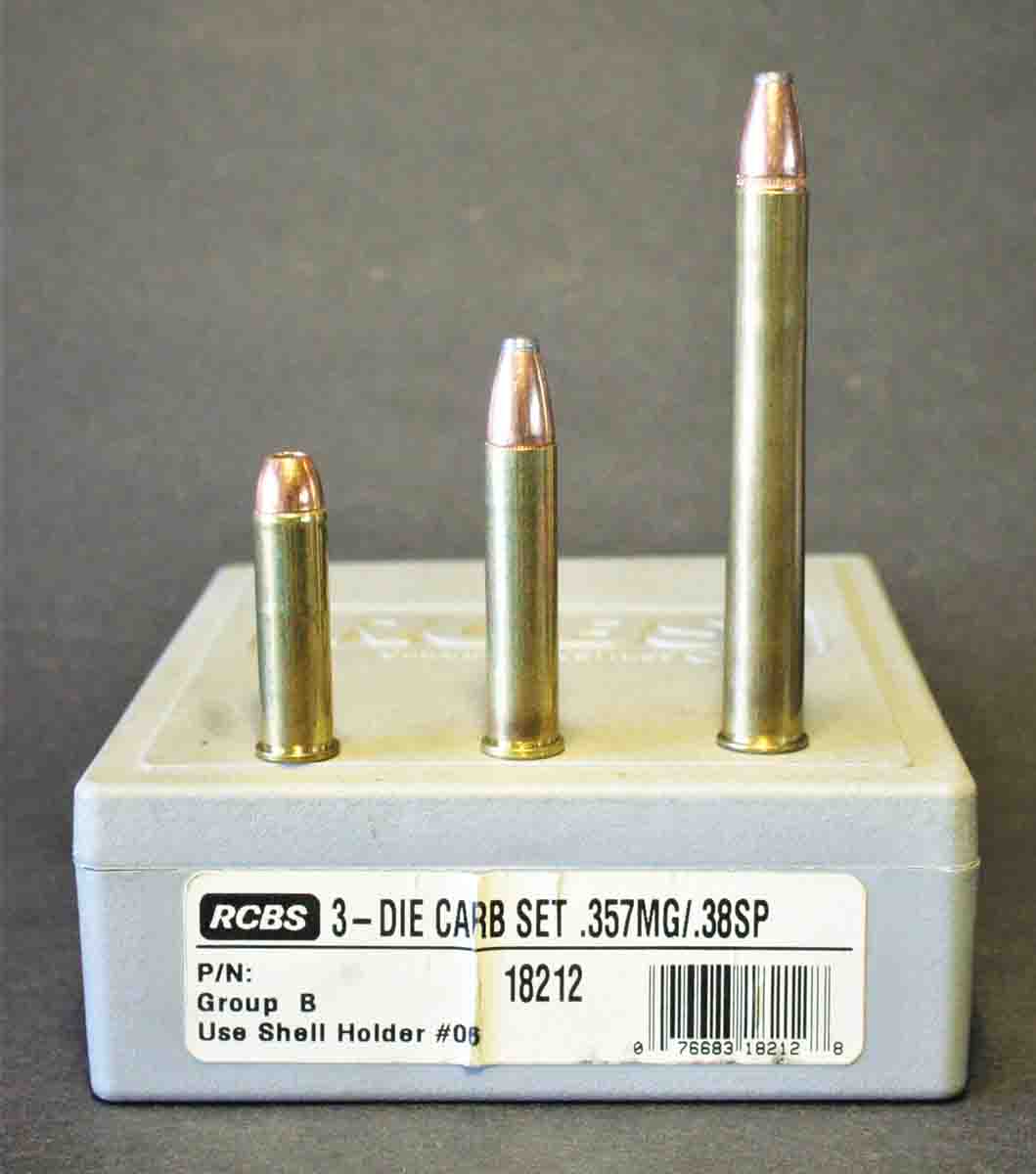 John’s old RCBS dies have now been used to load .357 Magnums, .357 Maximums and the 9x72R, an old German rifle cartridge.